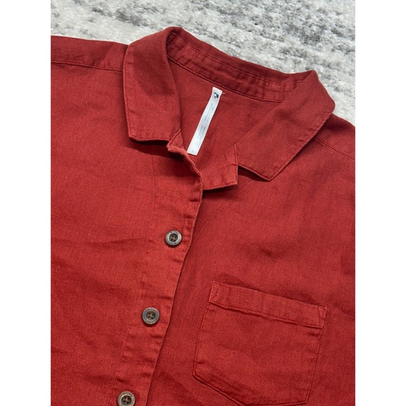 Kuhl Tops - KUHL Button Down Shirt Women Large Red Short Sleeve Hemp Cotton Boxy Top